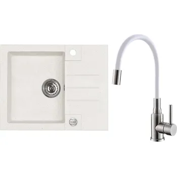 Granitový dřez Set Alveus (dřez Rock 30 White 11 + baterie Mintas Bílá/Kartáčovaná ocel) SETA25301