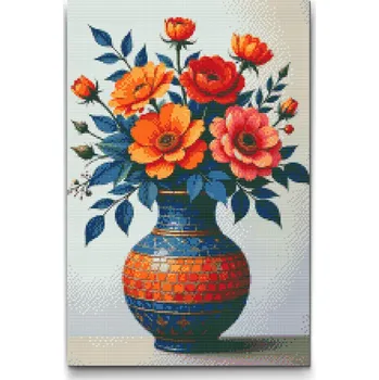 Diamantové malování Diamantové malování - Barevná kytice v mozaikové váze Velikost: 40x60cm, Rámování: Pouze srolované plátno, Diamanty: Kulaté