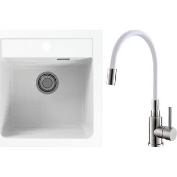 Granitový dřez Set Alveus (dřez Atrox 20 White 11 + baterie Mintas Bílá/Kartáčovaná ocel) SETA25032