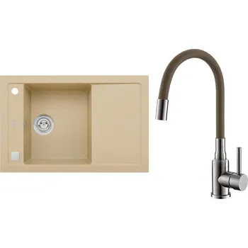 Granitový dřez Set Alveus (dřez Formic 30 Beige 55 + baterie Mintas Béžová/Kartáčovaná ocel) SETA25196