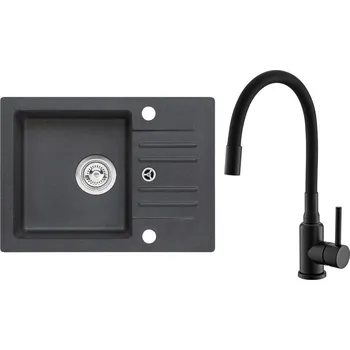 Granitový dřez Set Alveus (dřez Cortina 40 Black 91, bez excentru + baterie Mintas Černá matná) SETA25375