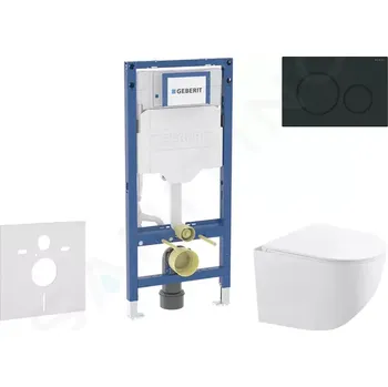 Splachovací tlačítko Geberit Duofix Set předstěnové instalace, kompaktního klozetu Gaia a sedátka softclose, tlačítko Sigma20, matná černá/černá, SANI11CA5119B