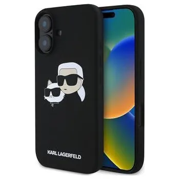 Pouzdro na mobilní telefon Kryt KARL LAGERFELD pro Apple iPhone 16 Plus - MagSafe - silikonový - Karl a Choupette - černý