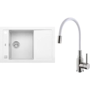 Granitový dřez Set Alveus (dřez Formic 30 White 11 + baterie Mintas Bílá/Kartáčovaná ocel) SETA25195