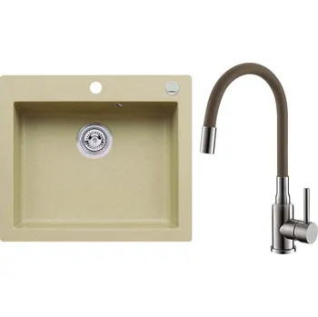 Granitový dřez Set Alveus (dřez Cortina 160 Beige 55 + baterie Mintas Béžová/Kartáčovaná ocel) SETA25354