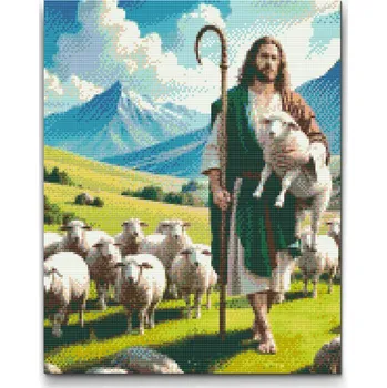 Diamantové malování Diamantové malování - Ježíš s ovcemi na pastvě Velikost: 30x40cm, Rámování: Pouze srolované plátno, Diamanty: Kulaté