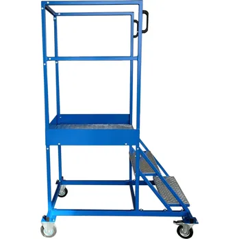 Žebřík Pojízdný žebřík s plošinou, výška plošiny 0,75 m, 2 stupně + plošina.