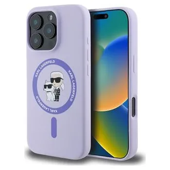 Kryt KARL LAGERFELD pro Apple iPhone 16 Pro Max - MagSafe - silikonový - Karl a Choupette - fialový