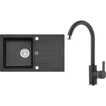Granitový dřez Set Alveus (dřez Cortina 110 Black 91, bez excentru + baterie Tonia Black 91) SETA25368