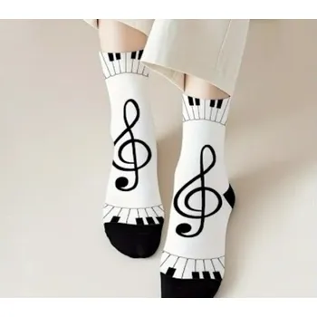 Hudebniny Ponožky v bílo - černé barvě EU 38-43 - houslový klíč a klaviatura