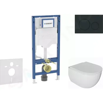 Splachovací tlačítko Geberit Duofix Set předstěnové instalace, klozetu Oudee a sedátka softclose, tlačítko Sigma20, matná černá/černá, SANI11CA5128B