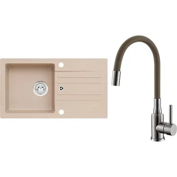 Granitový dřez Set Alveus (dřez Cortina 140 Beige 55, bez excentru + baterie Mintas Béžová/Kartáčovaná ocel) SETA25171