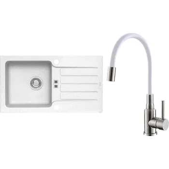 Granitový dřez Set Alveus (dřez Niagara 30 White 11 + baterie Mintas Bílá/Kartáčovaná ocel) SETA25273