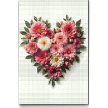 Diamantové malování Diamantové malování - Srdce z květin Velikost: 20x30cm, Rámování: Pouze srolované plátno, Diamanty: Čtvercové