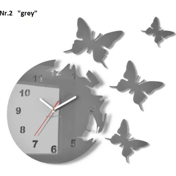 Hodiny Nástěnné hodiny s nalepovacími motýly Šedá
