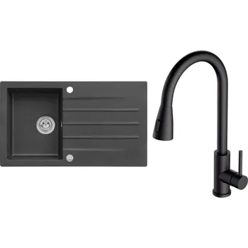 Granitový dřez Set Alveus (dřez Cortina 130 Black 91, s excentrem + baterie Primrose - PS Deep Black 90) SETA25351