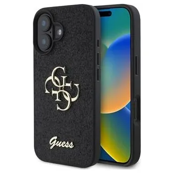 Pouzdro na mobilní telefon Kryt GUESS Fixed Glitter pro Apple iPhone 16 Plus - 4G Metal Logo - umělá kůže - černý