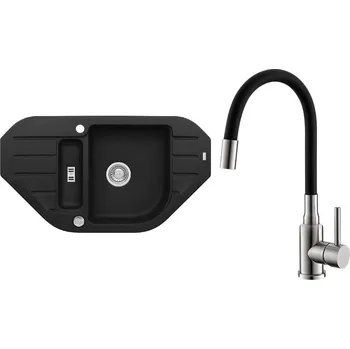 Granitový dřez Set Alveus (dřez Niagara 60 Black 91 + baterie Mintas Černá/Kartáčovaná ocel) SETA25282