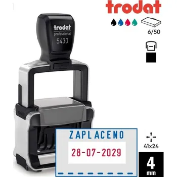 Samobarvící razítko Trodat 5430 Dater Printy, výška 4mm, datumka s textem Zaplaceno