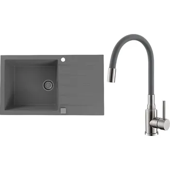 Granitový dřez Set Alveus (dřez Cadit 40 Beton 81 + baterie Mintas Beton/Kartáčovaná ocel) SETA25108