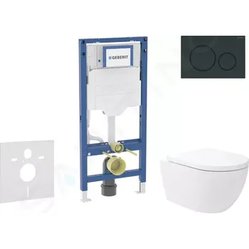 Splachovací tlačítko Geberit Duofix Set předstěnové instalace, klozetu Oudee Vortex a sedátka softclose, tlačítko Sigma20, černá lesk/černá mat, SANI11CA5148B