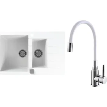 Granitový dřez Set Alveus (dřez Cadit 70 White 11 + baterie Mintas Bílá/Chrom) SETA25134