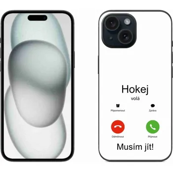 Pouzdro na mobilní telefon Gelový kryt mmCase na iPhone 15 - hokej volá bílé pozadí