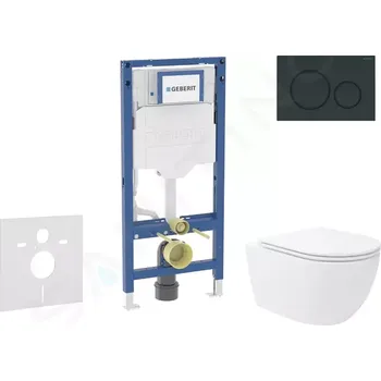 Splachovací tlačítko Geberit Duofix Set předstěnové instalace, klozetu Oudee Vortex a sedátka softclose, tlačítko Sigma20, černá lesk/černá mat, SANI11CA5154B