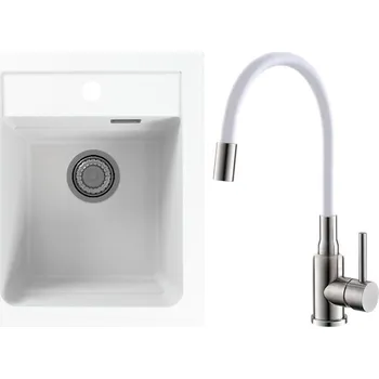 Granitový dřez Set Alveus (dřez Atrox 10 White 11 + baterie Mintas Bílá/Kartáčovaná ocel) SETA25018