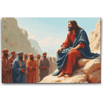 Diamantové malování Diamantové malování - Kázaní Ježíše v horách Velikost: 40x60cm, Rámování: Pouze srolované plátno, Diamanty: Čtvercové