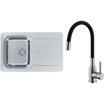 Nerezový dřez Set Alveus (dřez Line Max 80, bez excentru + baterie Mintas Černá/Kartáčovaná ocel) SETA23213