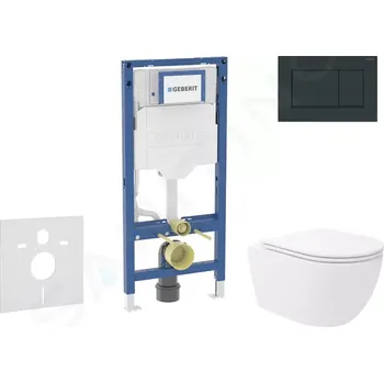 Splachovací tlačítko Geberit Duofix Set předstěnové instalace, klozetu Oudee Vortex a sedátka softclose, tlačítko Sigma30, černá lesk/černá mat, SANI11CA5153B