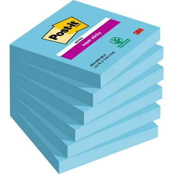 Samolepící bloček 3M Post-it Super Sticky Blue, samolepící bločky super silné modré, rozměr 76x76 mm, 6x90 lístků