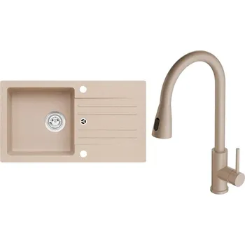 Granitový dřez Set Alveus (dřez Cortina 140 Beige 55, bez excentru + baterie Primrose - PS Beige 55) SETA25177