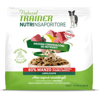 Krmivo pro psa Výhodné balení: 7x120g Natural Trainer NutrInsaporitore mrazem sušený topper Adult hovězí snacky pro psy