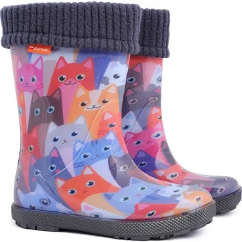 Chlapecká obuv Dětské zateplené holínky/gumáky DEMAR HAWAI LUX EXCLUSIVE 0448 EH kočky Velikost: 28-29