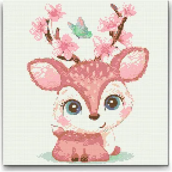 Diamantové malování Diamantové malování - Jelen s třešňovými květy Velikost: 50x50cm, Rámování: Pouze srolované plátno, Diamanty: Kulaté