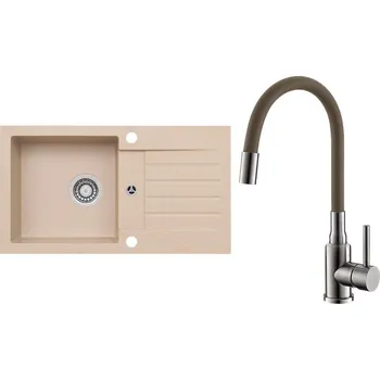 Granitový dřez Set Alveus (dřez Niro 130 Beige 55 + baterie Mintas Béžová/Kartáčovaná ocel) SETA25389