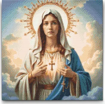 Diamantové malování Diamantové malování - Marie s křížem Velikost: 50x50cm, Rámování: Pouze srolované plátno, Diamanty: Čtvercové