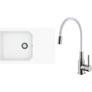 Granitový dřez Set Alveus (dřez Record 40 White 11 + baterie Mintas Bílá/Kartáčovaná ocel) SETA25397