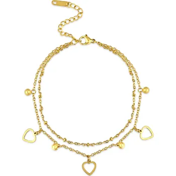 Náramek Pozlacený ocelový náramek na nohu se srdíčky - Meucci DA020