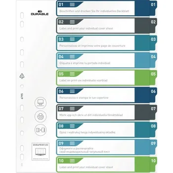 Archivační box Plastové rejstříky Durable popisovatelné na počítači A4 MAXI, 1-10 dělících listů