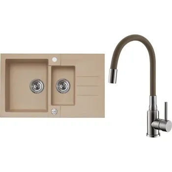 Granitový dřez Set Alveus (dřez Rock 70 Beige 55 + baterie Mintas Béžová/Kartáčovaná ocel) SETA25306