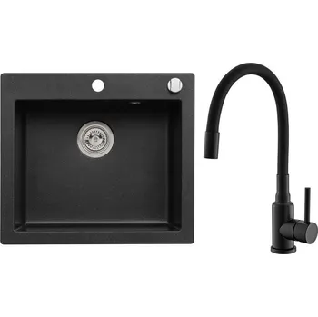 Granitový dřez Set Alveus (dřez Cortina 160 Black 91 + baterie Mintas Černá matná) SETA25357