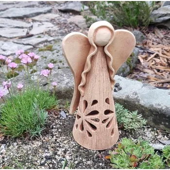 Bytová dekorace Keramický Anděl s květinou na svíčku Motiv: světlý