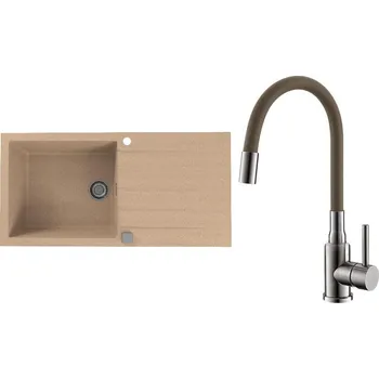 Granitový dřez Set Alveus (dřez Cadit 50 Beige 55 + baterie Mintas Béžová/Kartáčovaná ocel) SETA25120