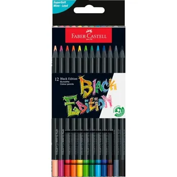 Pastelka Faber-Castell Faber-Castell, 3 hranné pastelky, sada 12 ks, Black Edition, černé tělo pastelky