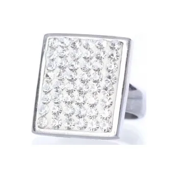 Prsten Prosperk Prsten ocelový hranatý s krystalky Velikost prstenů: 7 (EU: 54-56)