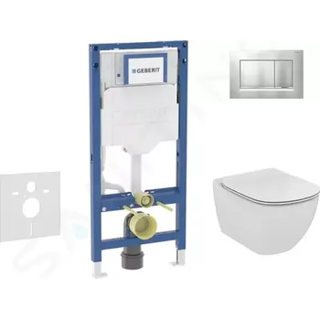 Splachovací tlačítko Geberit Duofix Set předstěnové instalace, klozetu Tesi a sedátka softclose, tlačítko Sigma30, matný chrom/chrom, SANI11CD2138