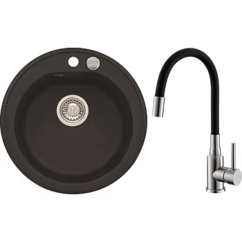 Granitový dřez Set Alveus (dřez Niagara 10 Black 91 + baterie Mintas Černá/Kartáčovaná ocel) SETA25264